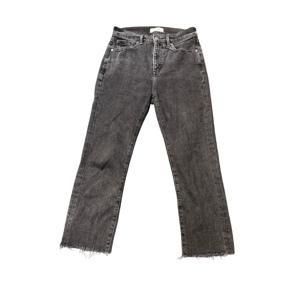 LOFT Women's High Waist Straight Crop Black Distressed Raw Hem Jeans Size 26/2